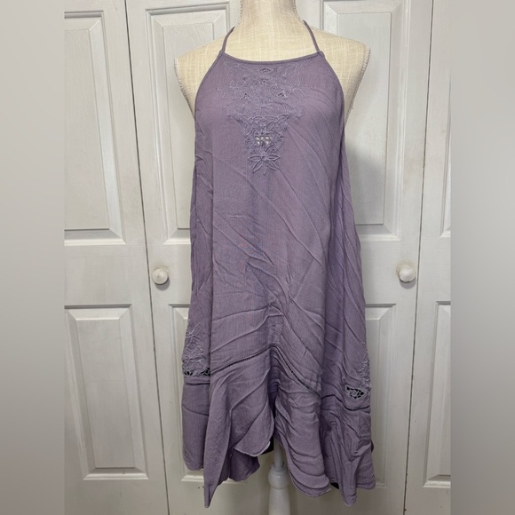 Free People Heat Wave Mini Dress Womens Medium Strappy Back Flutter Hem Lavender - Picture 2 of 10